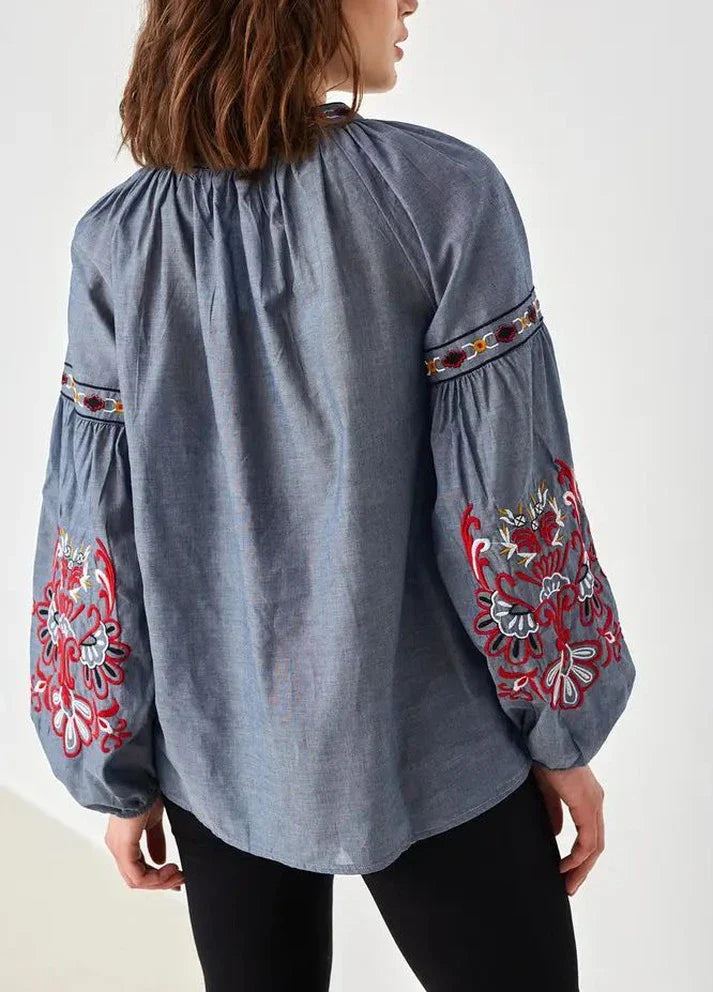 Bohemian Ethnic Ukrainian Cotton Vyshyvanka Blouse