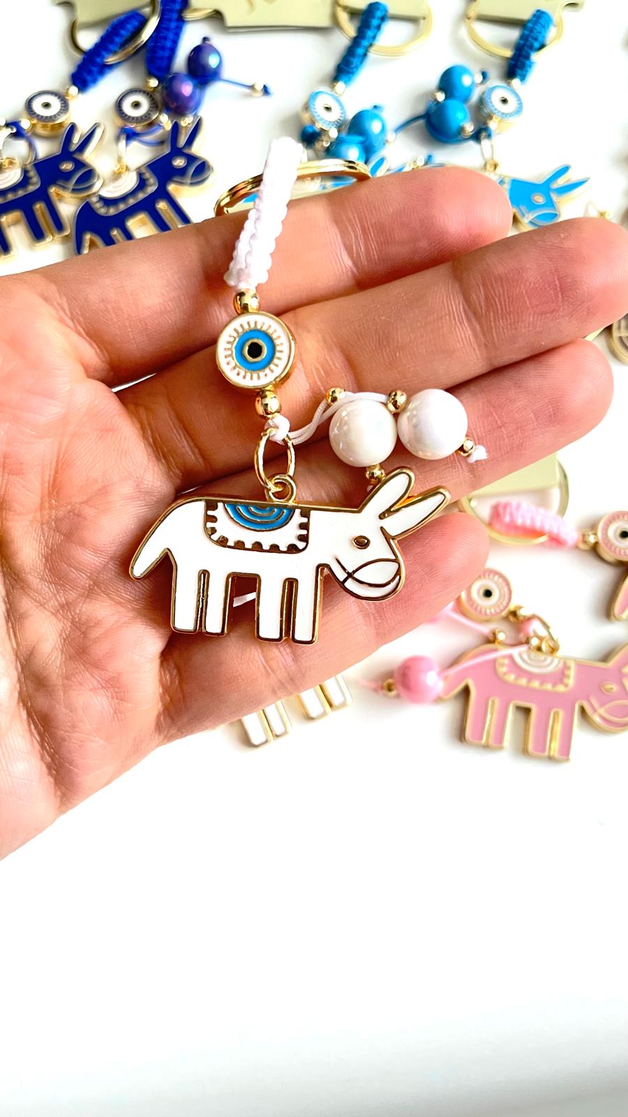 Llavero Diseño Burro Blanco Ojo Turco Dorado