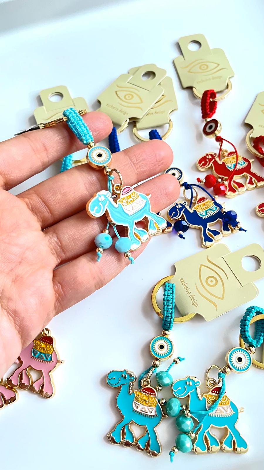 Blue Camel Design Gold Evil Eye Keychain