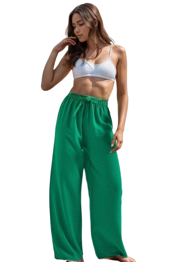 Clara Turquoise Wide Leg Linen Pants