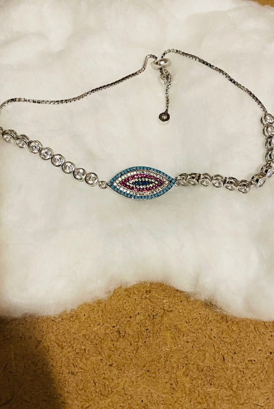 Sterling Silver Evil Eye Bracelet with Zircon stones