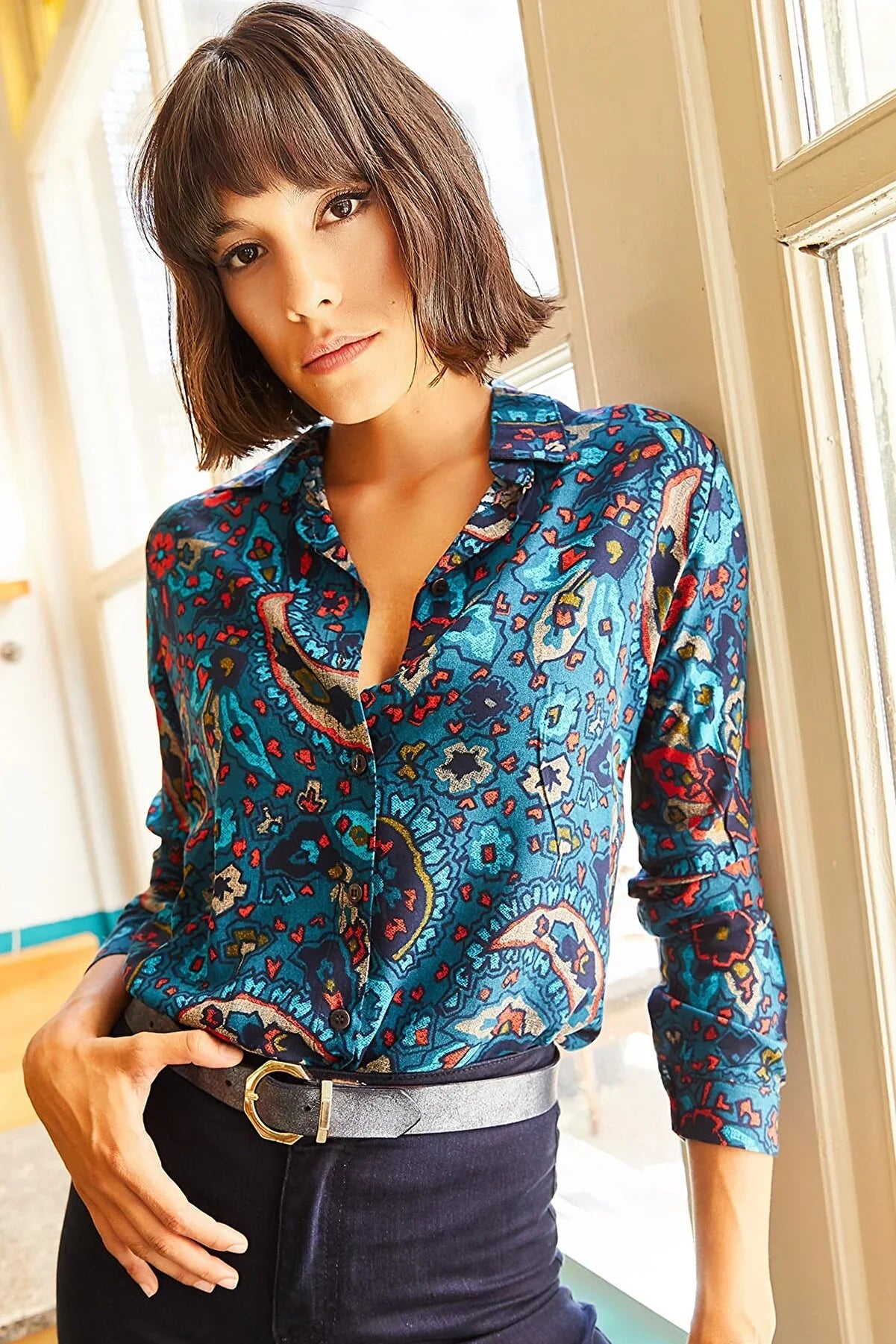 Boho Paisley Print Ethnic Blue Blouse