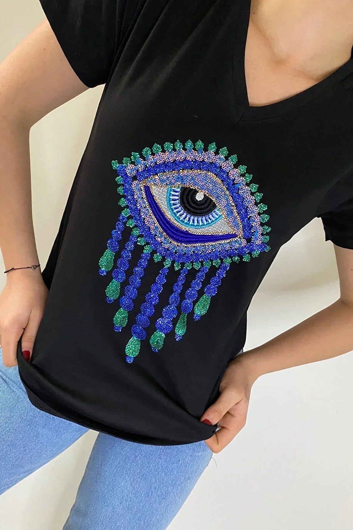 TildaEvil Eye Βαμβακερό T-shirt - Μαύρο