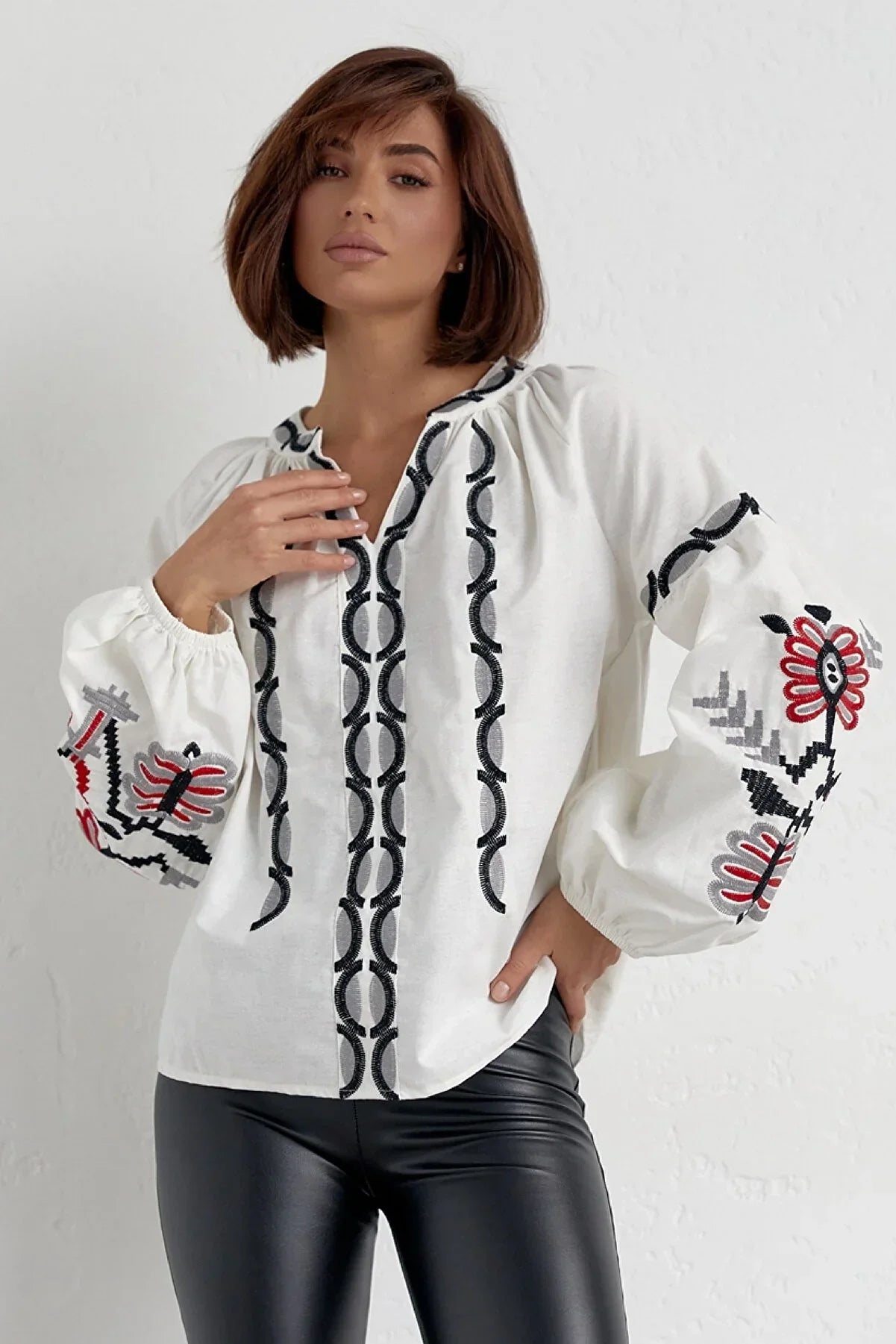 Nane Nakışlı Pamuklu Boho Vyshyvanka Bluz