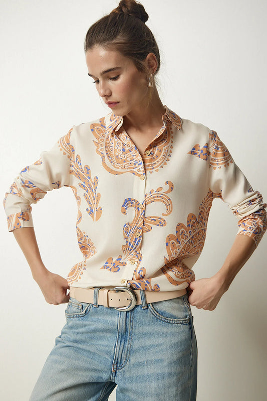 Soft Orange Floral Button Down Shirt