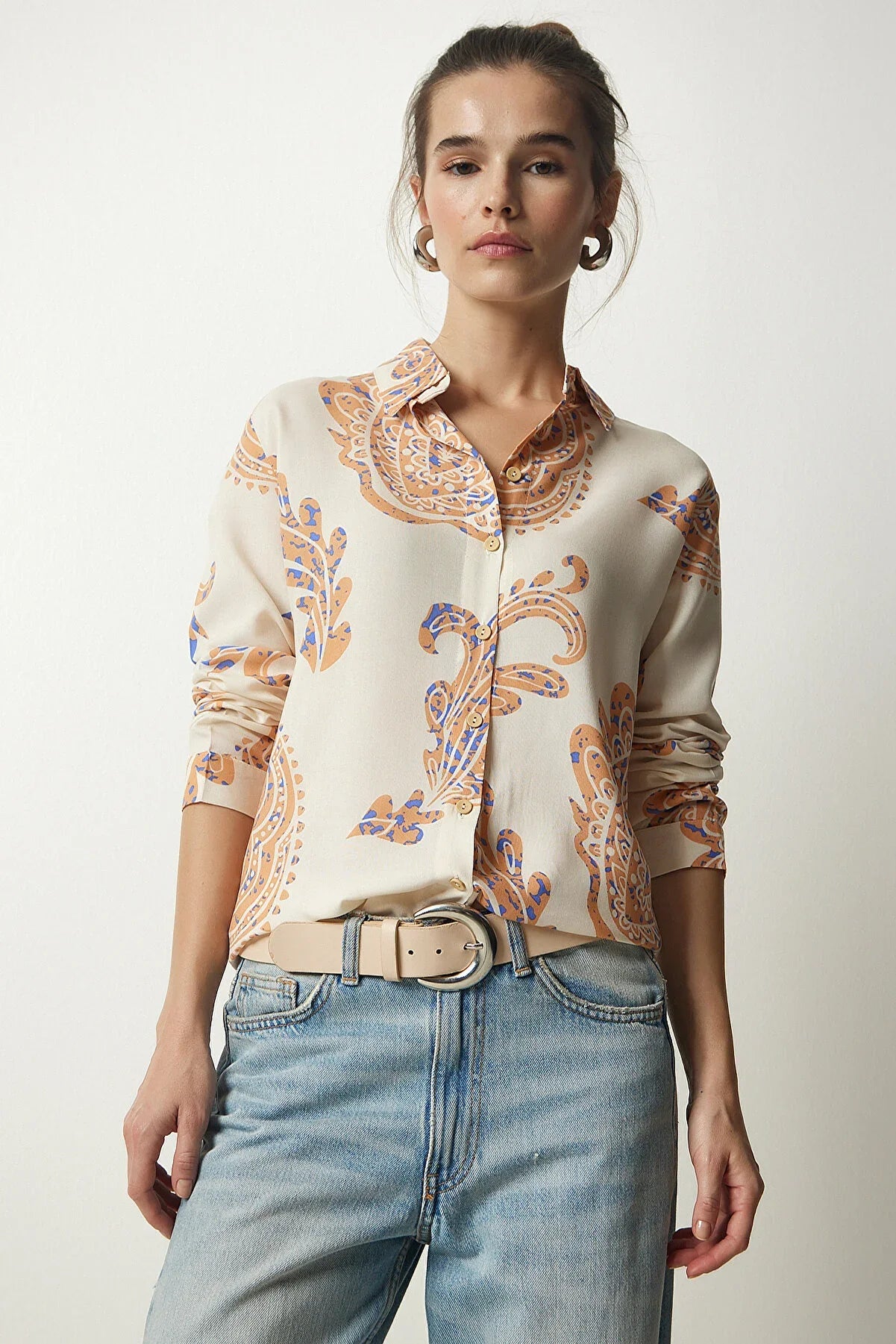 Soft Orange Floral Button Down Shirt