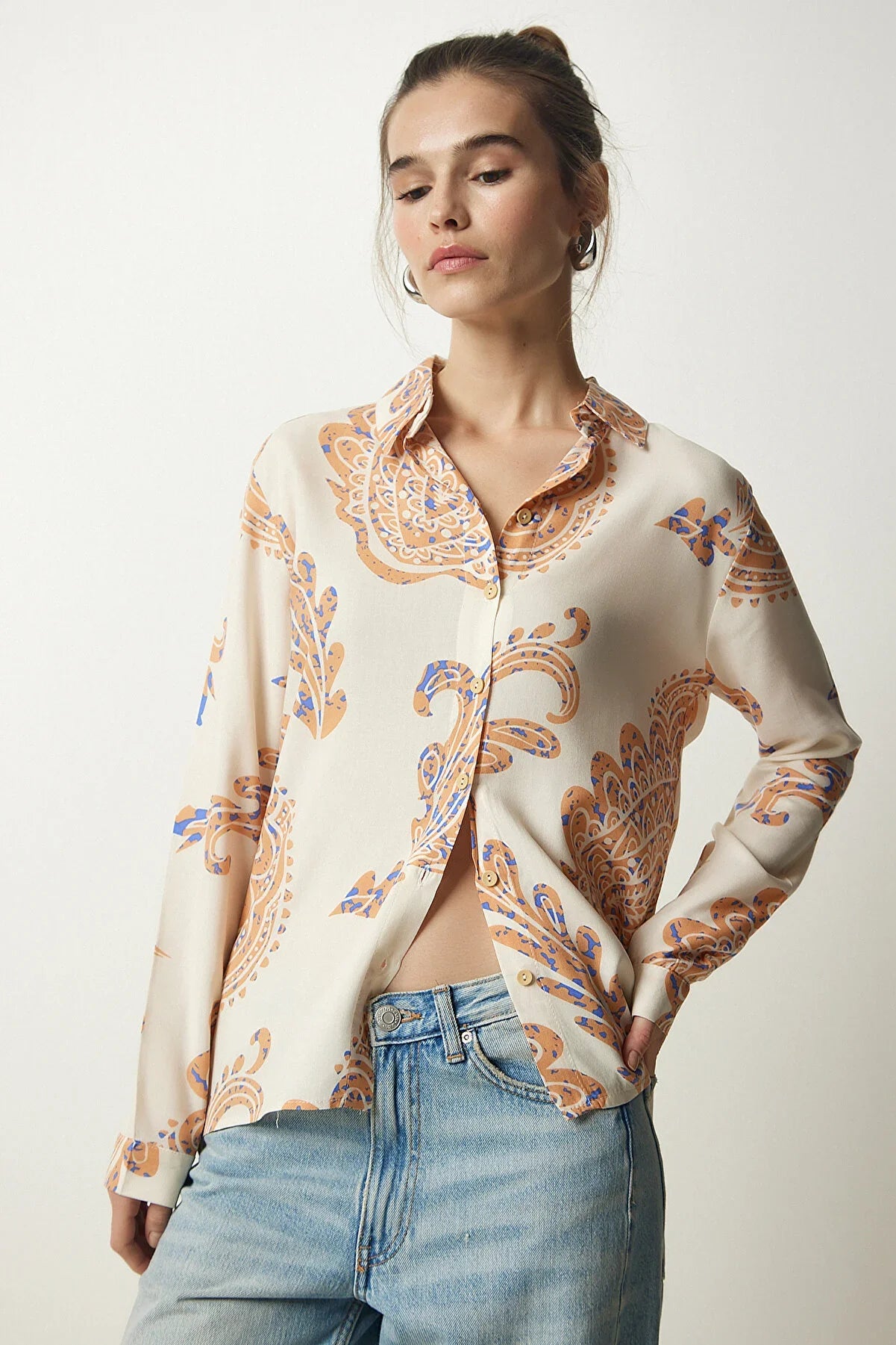Soft Orange Floral Button Down Shirt