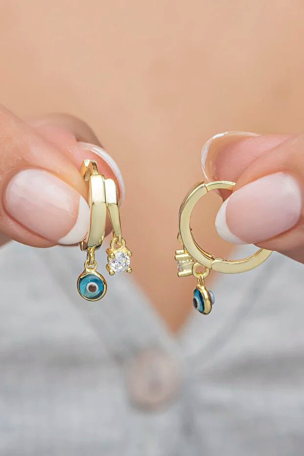 Gold Evil Eye Sterling Earrings