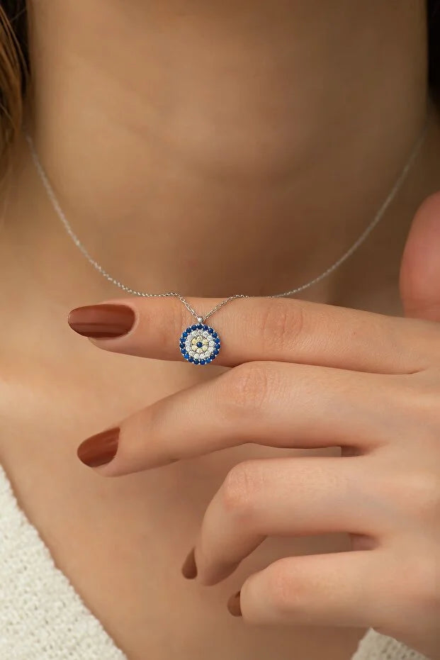 Sterling Silver Evil Eye Drop Necklace