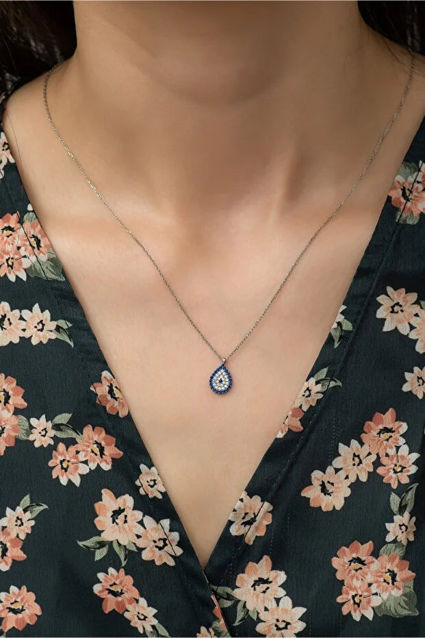 Sterling Silver Evil Eye Tear Necklace