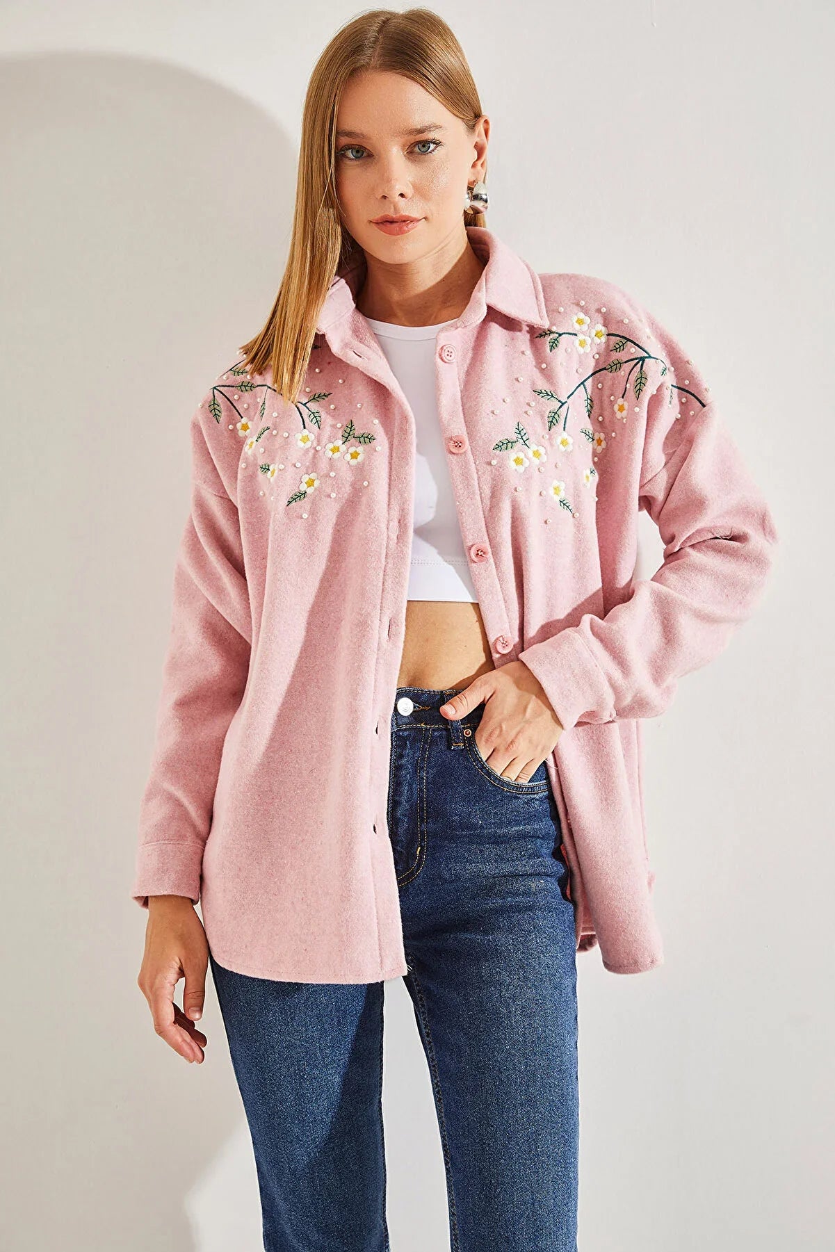 Lavender Cotton Daisy Embroidered Shaket