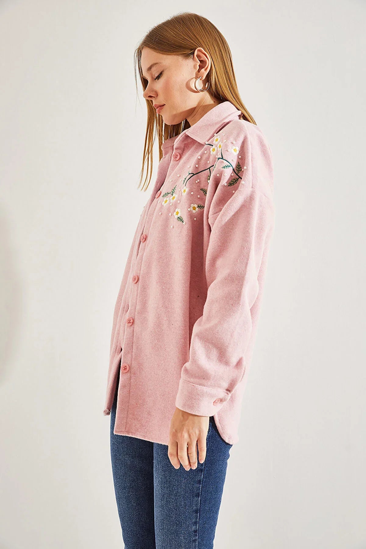 Lavender Cotton Daisy Embroidered Shaket