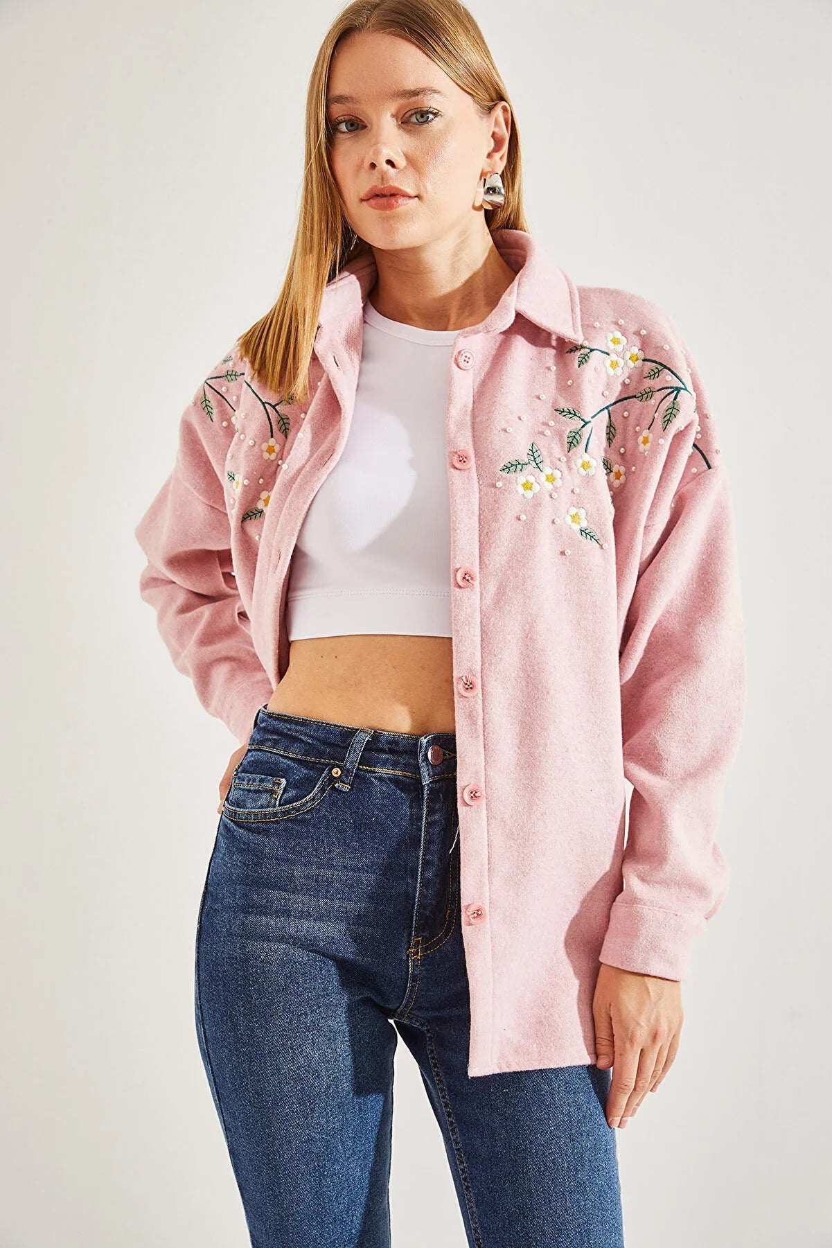 Lavender Cotton Daisy Embroidered Shaket