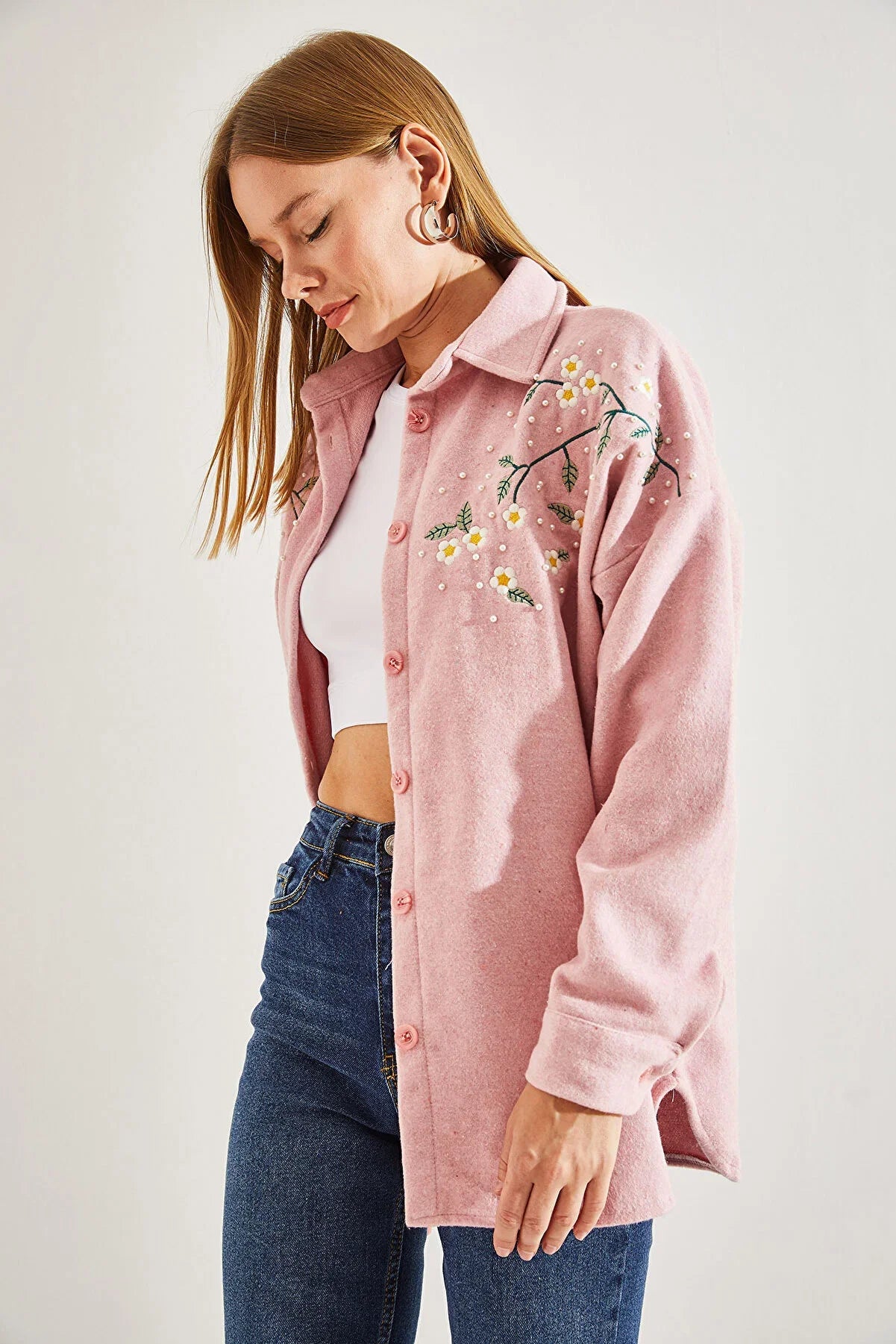 Lavender Cotton Daisy Embroidered Shaket