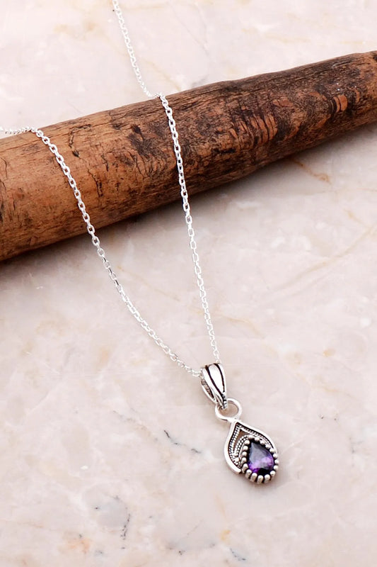 Filigree Embroidered Silver Amethyst Necklace