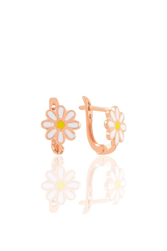 Sterling Silver Rose Enamel Clip Daisy Earrings