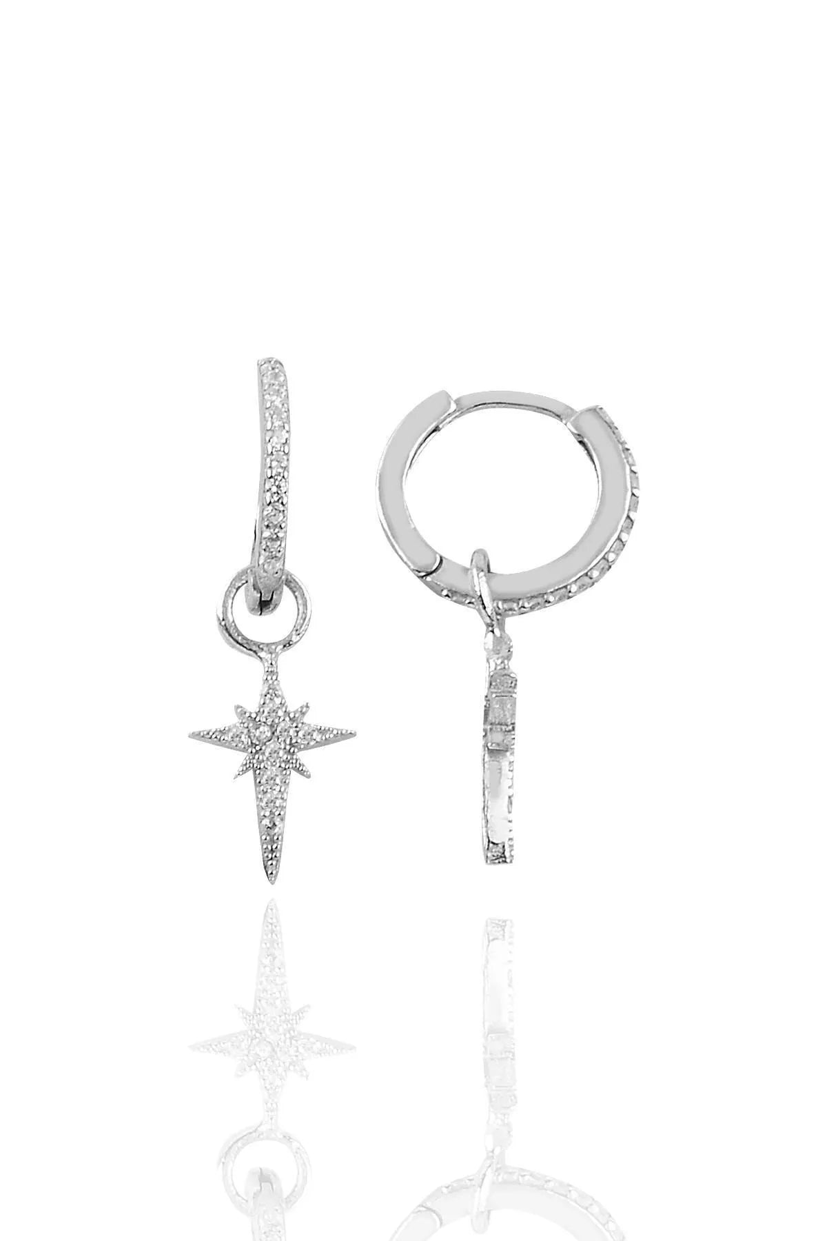 Sterling Silver Pole Star Hoop Earrings