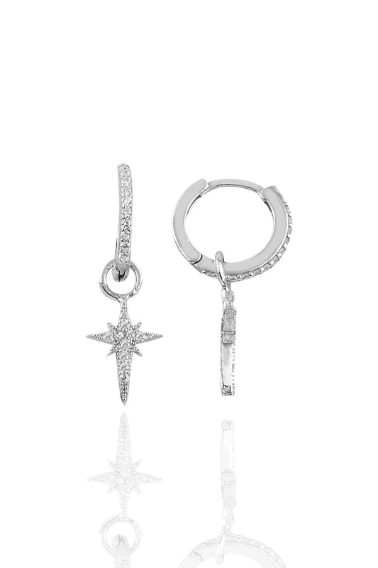 Sterling Silver Pole Star Hoop Earrings