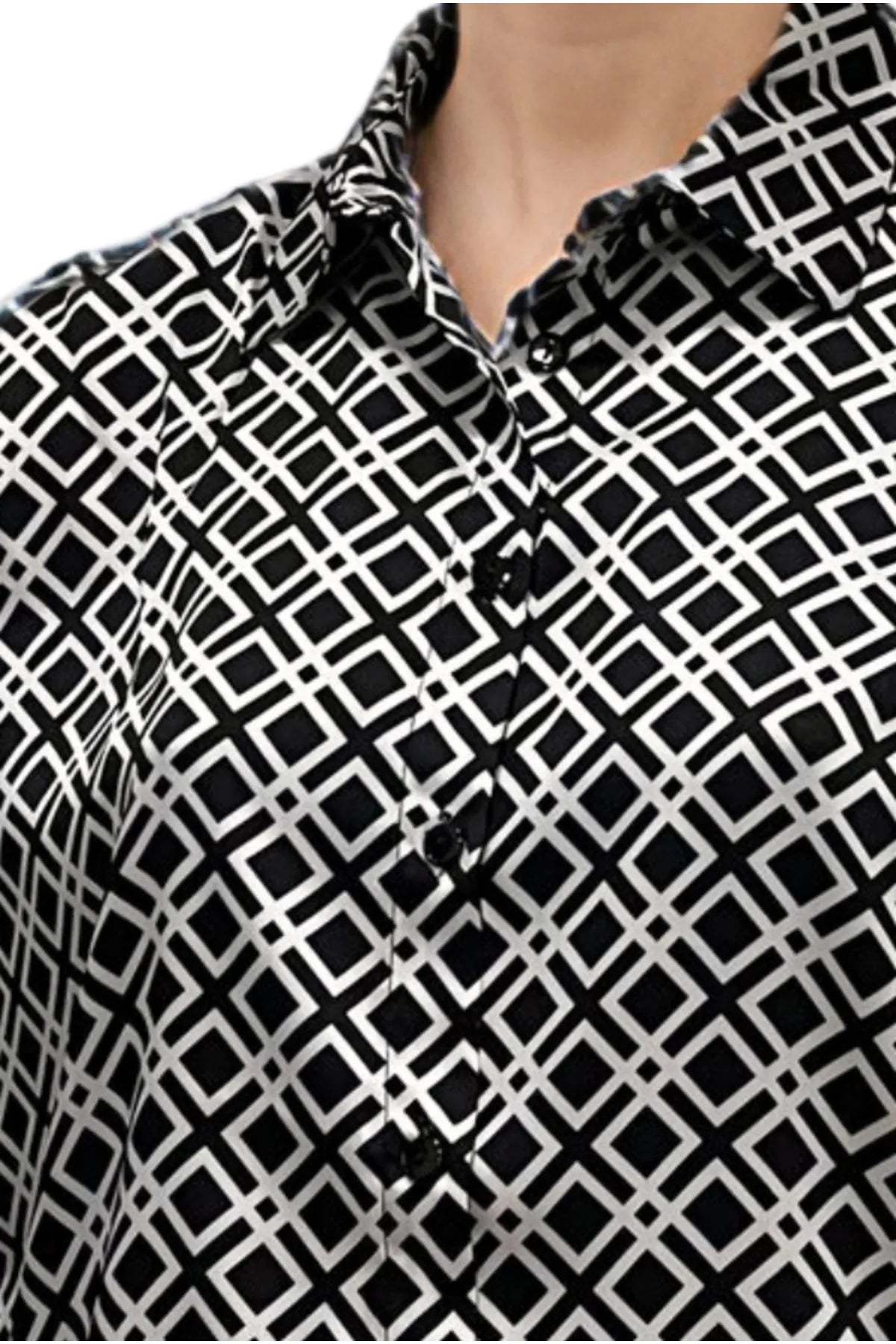 Zwart-wit satijnen overhemd met knoopjes