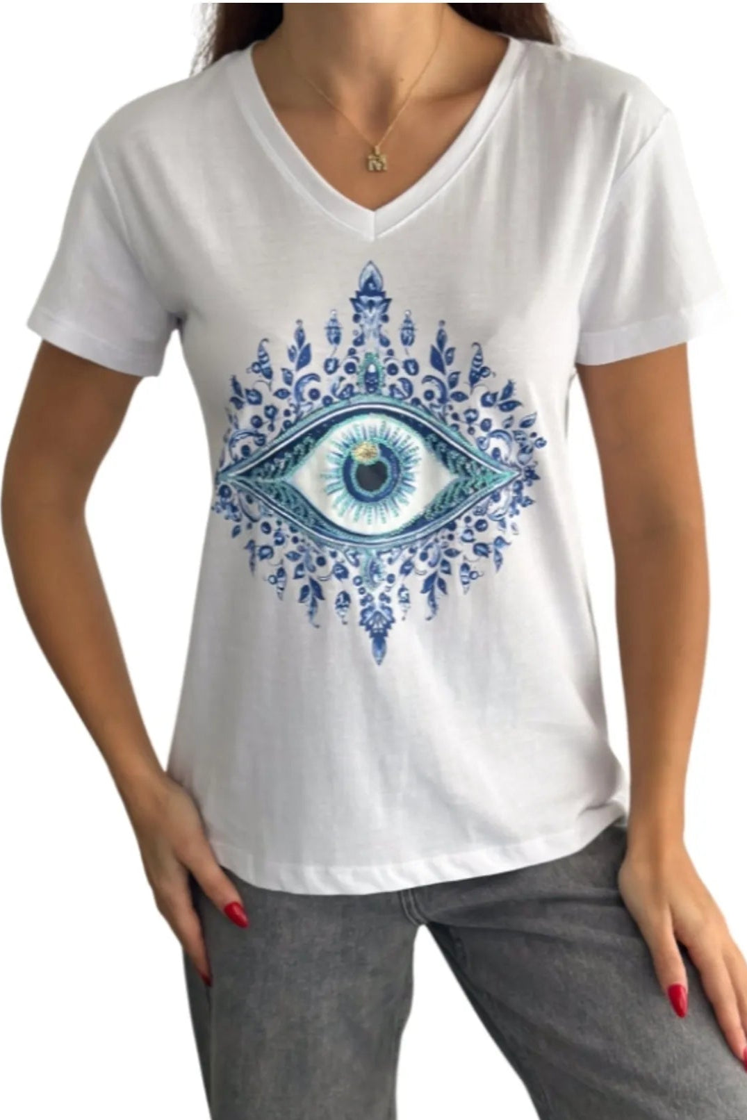 Tilda Evil Eye Sequin T-Shirt - White