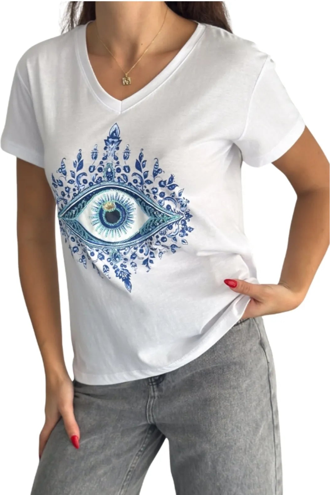 Tilda Evil Eye Sequin T-Shirt - White