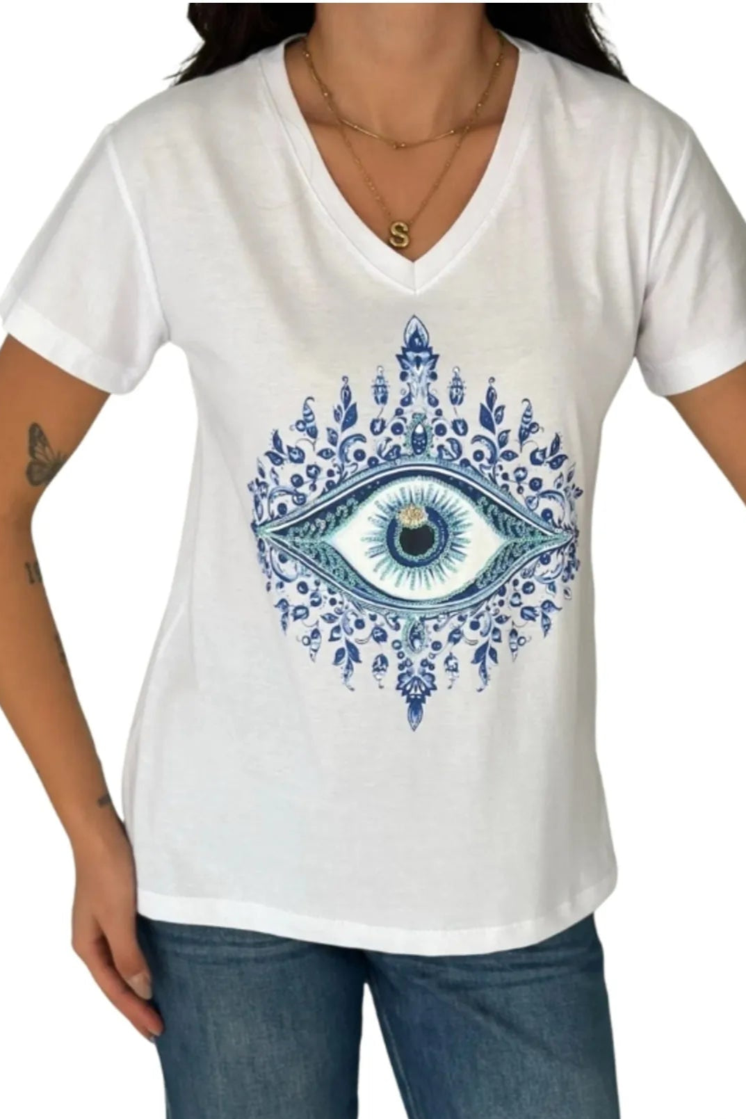 Tilda Evil Eye Sequin T-Shirt - White