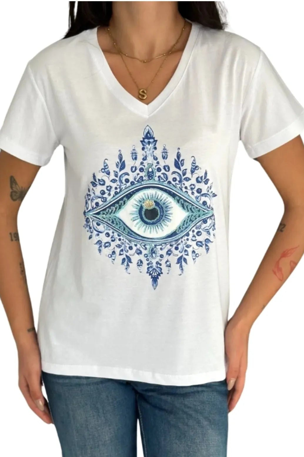 Tilda Evil Eye Sequin T-Shirt - White
