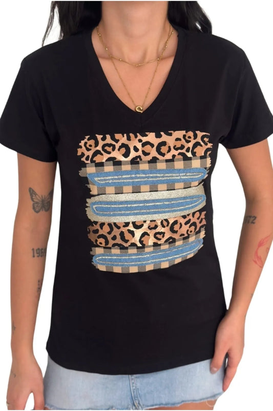 Tilda Leopard Sequin T-Shirt - Black