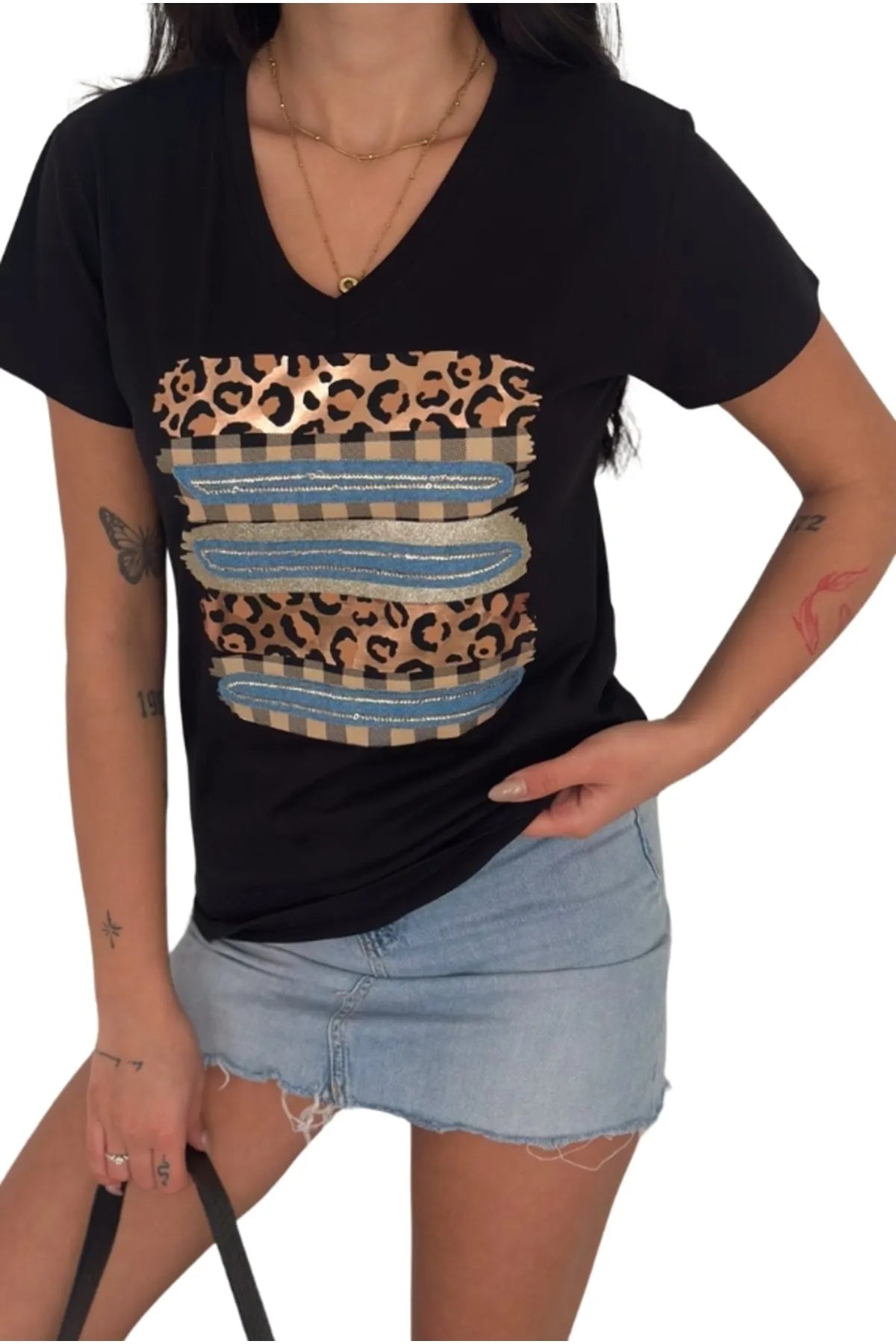 Μπλούζα Tilda με πούλιες και λεοπάρ σχέδιο - Μαύρο