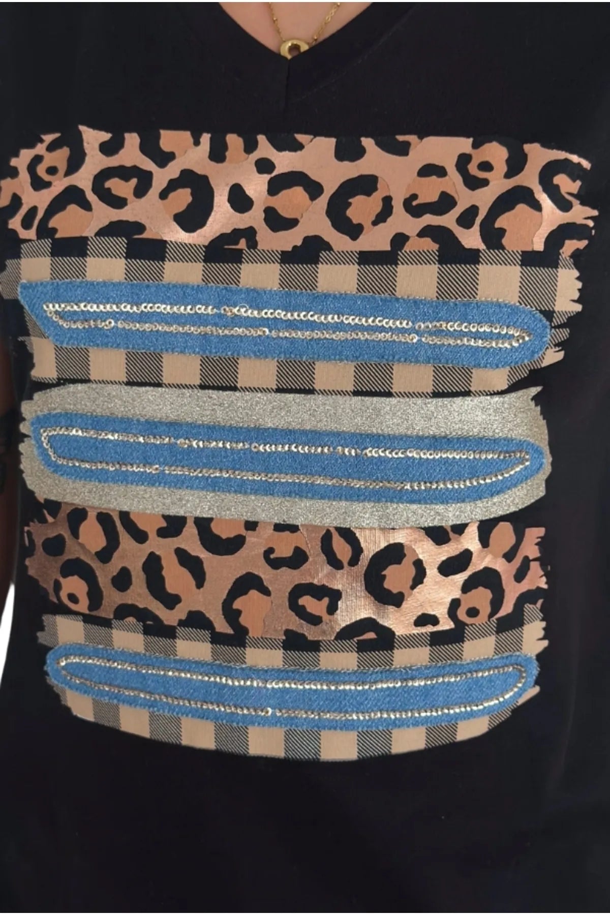 Leopard Sequin T-Shirt - Black