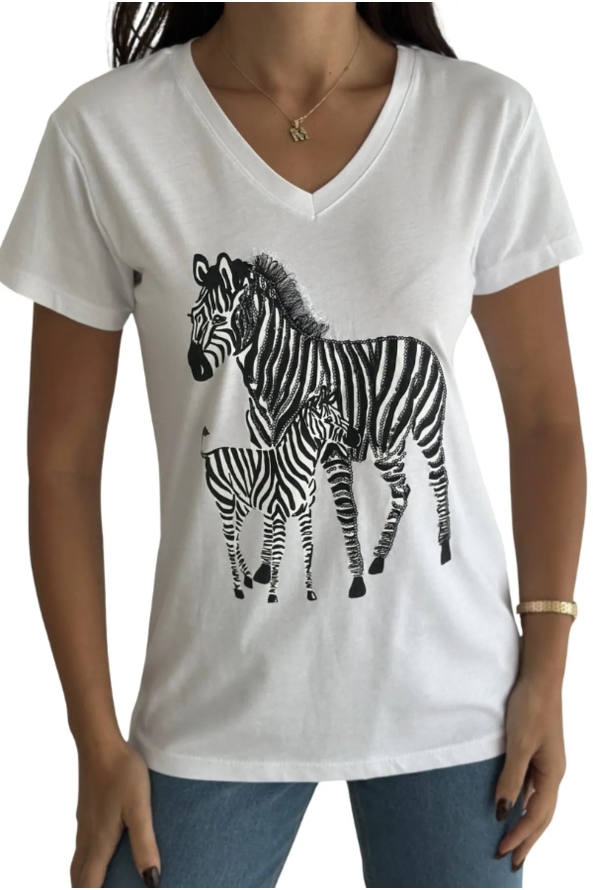 Zebra Sequin T-Shirt - White