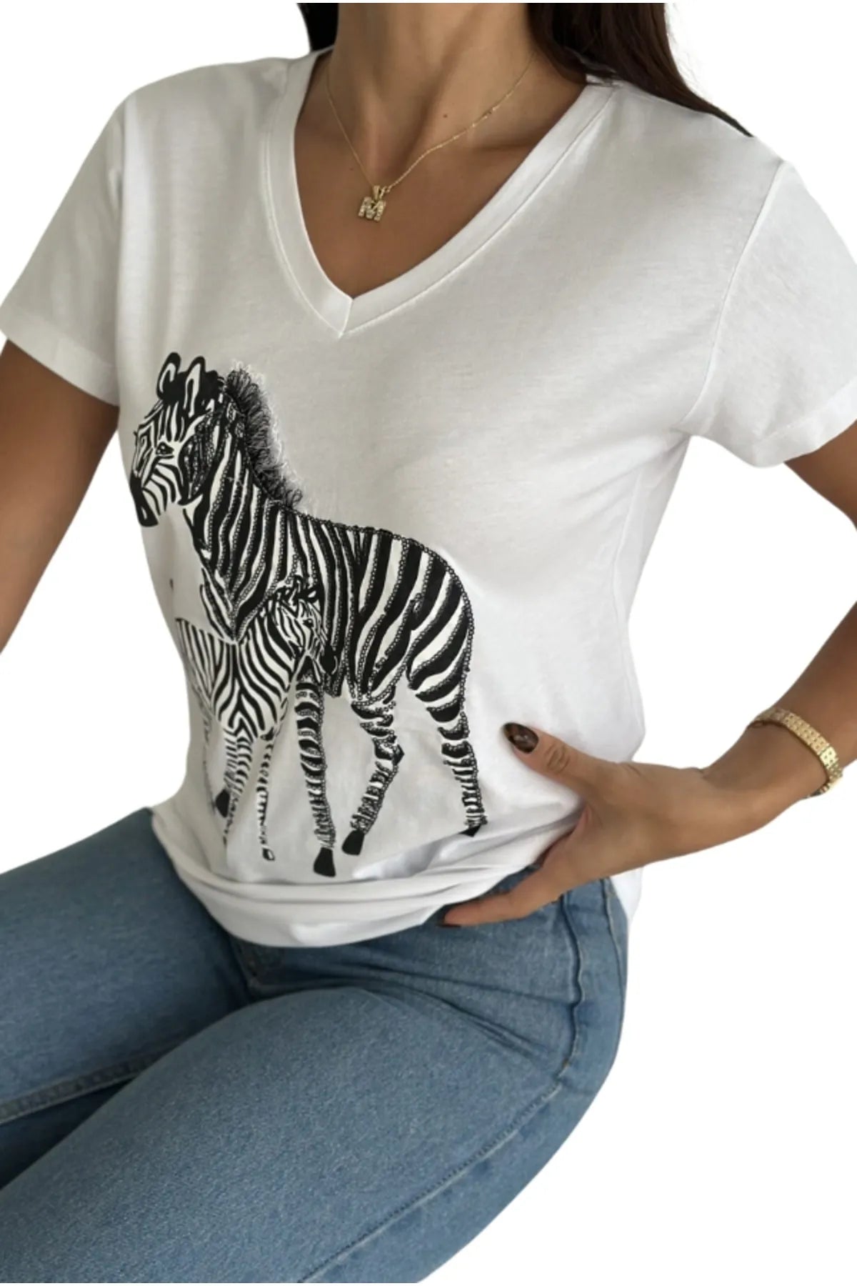Zebra Sequin T-Shirt - White
