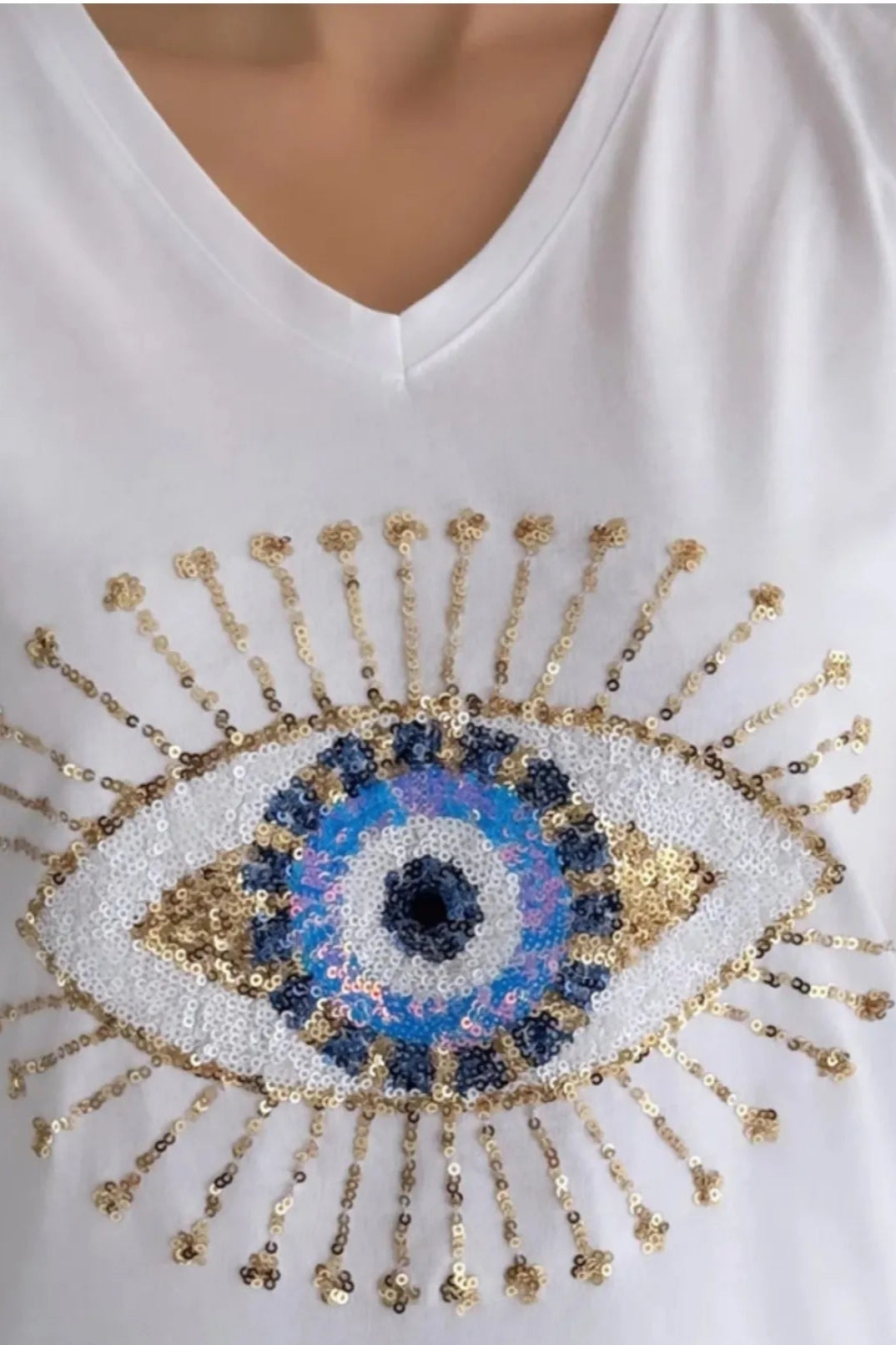 Tilda Evil Eye Sequin T-Shirt - White