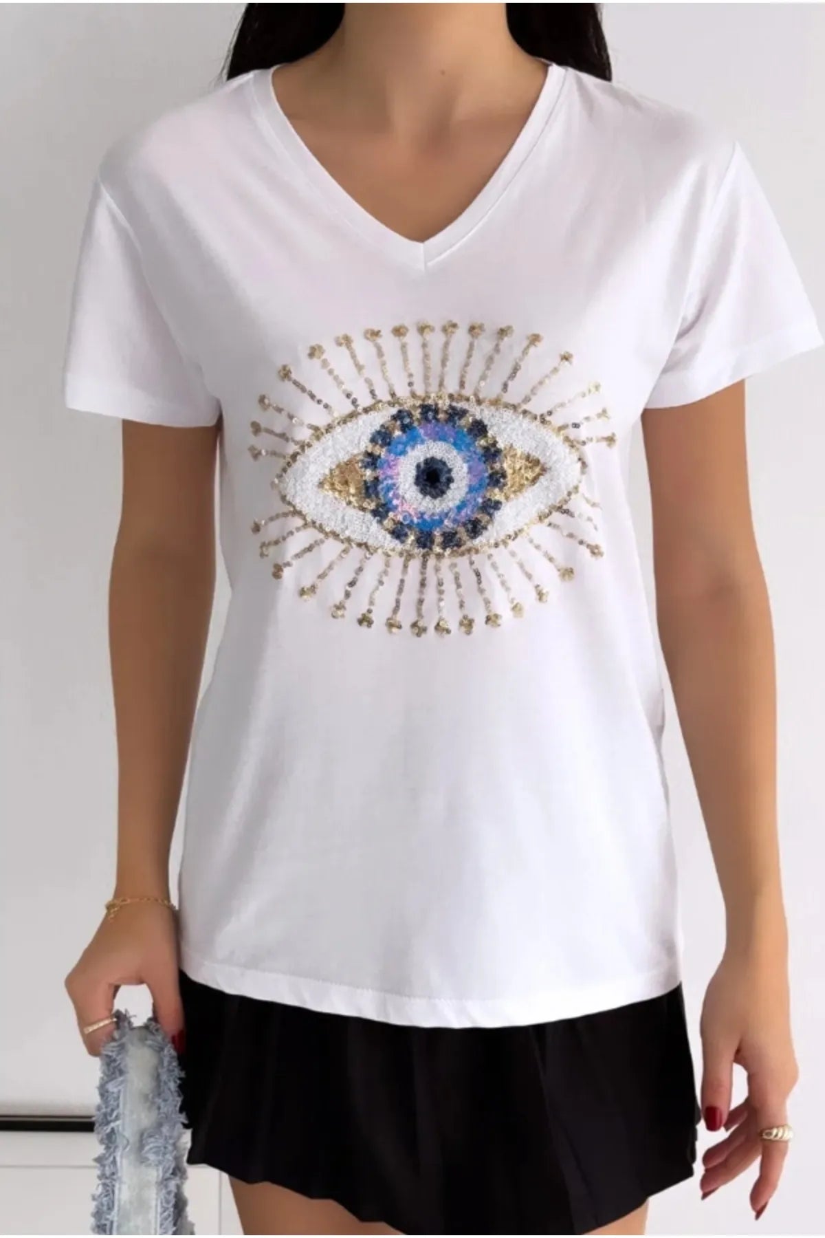 Tilda Evil Eye Sequin T-Shirt - White