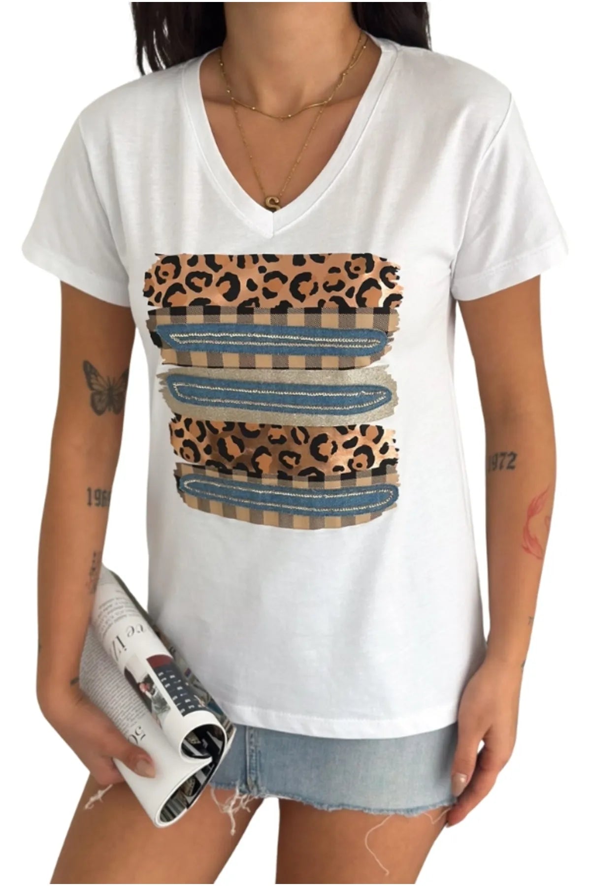 T-shirt met luipaardpailletten - wit