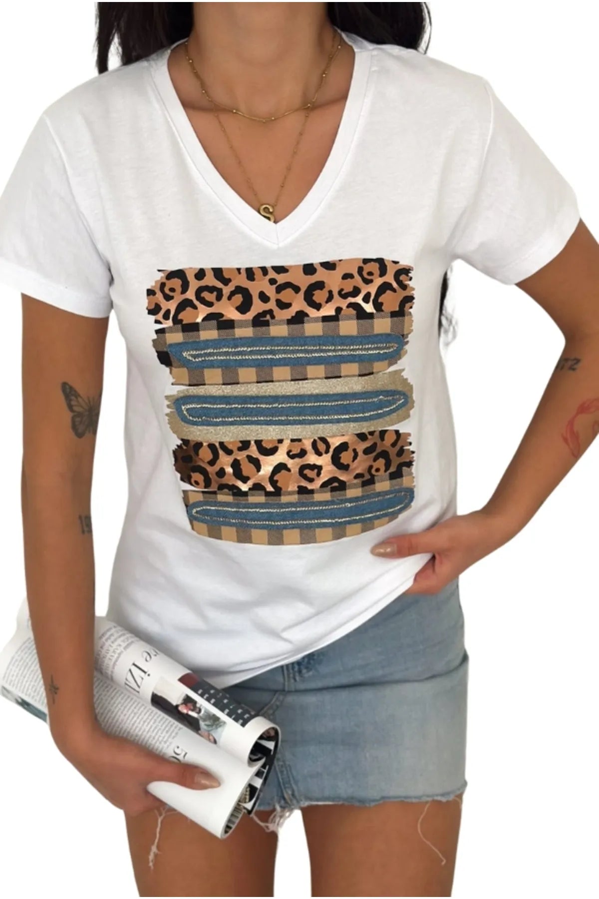 T-shirt met luipaardpailletten - wit