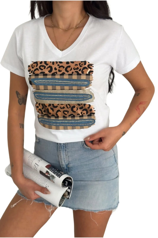 Tilda Leopard Sequin T-Shirt - White