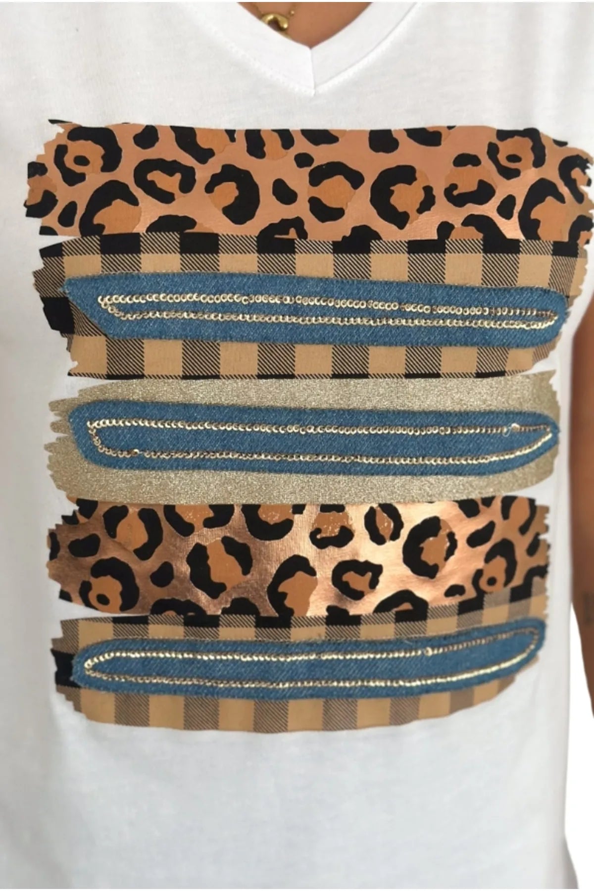 T-shirt met luipaardpailletten - wit