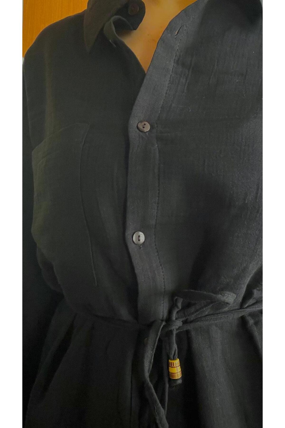 Grace Women's Oversized Muslin Shirt and Pants Set - Black