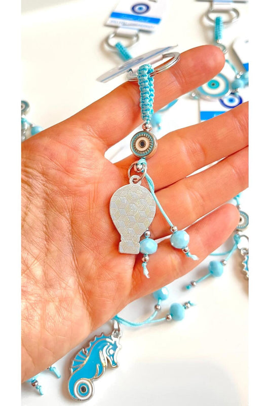 Abigail Silver-Plated Evil Eye Keychain - Blue Balloon Evil Eye