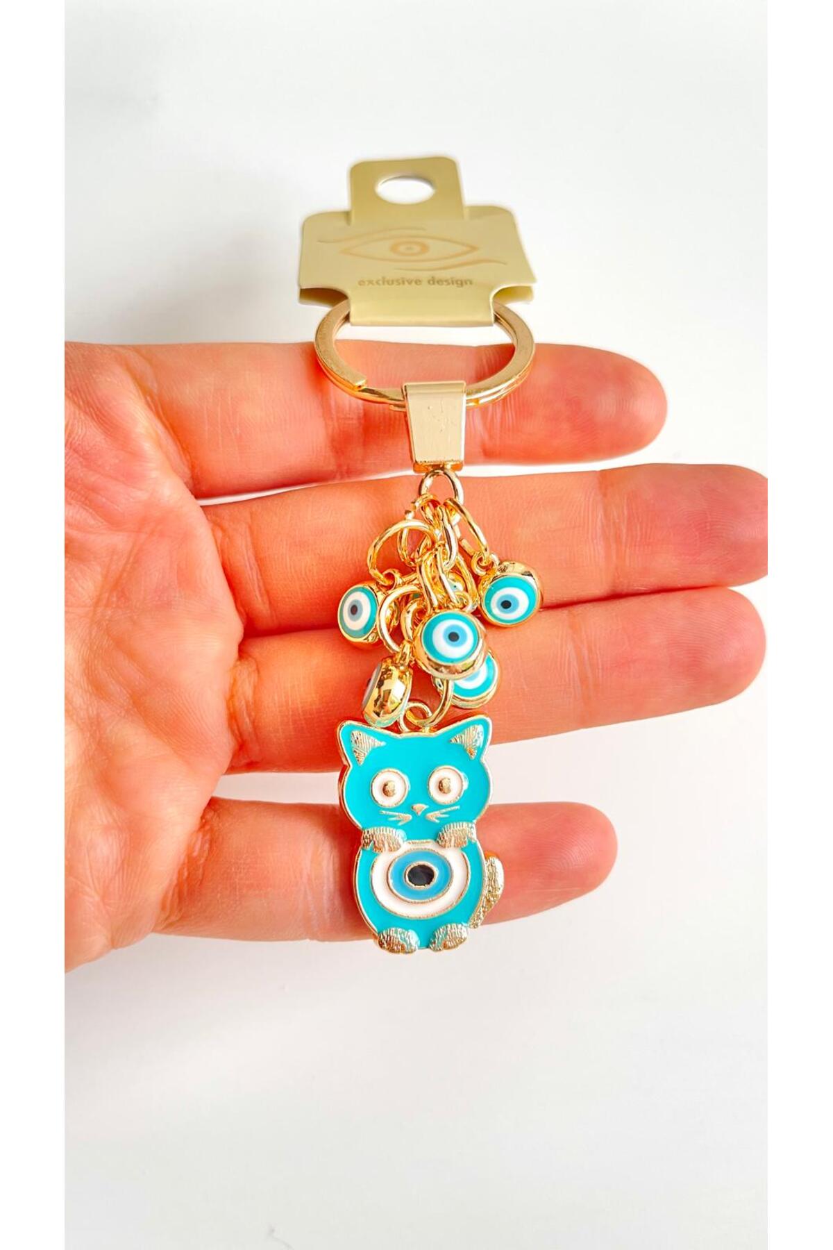 Madeleine Dangling Evil Eye Keychain - Turquoise Cat Evil Eye