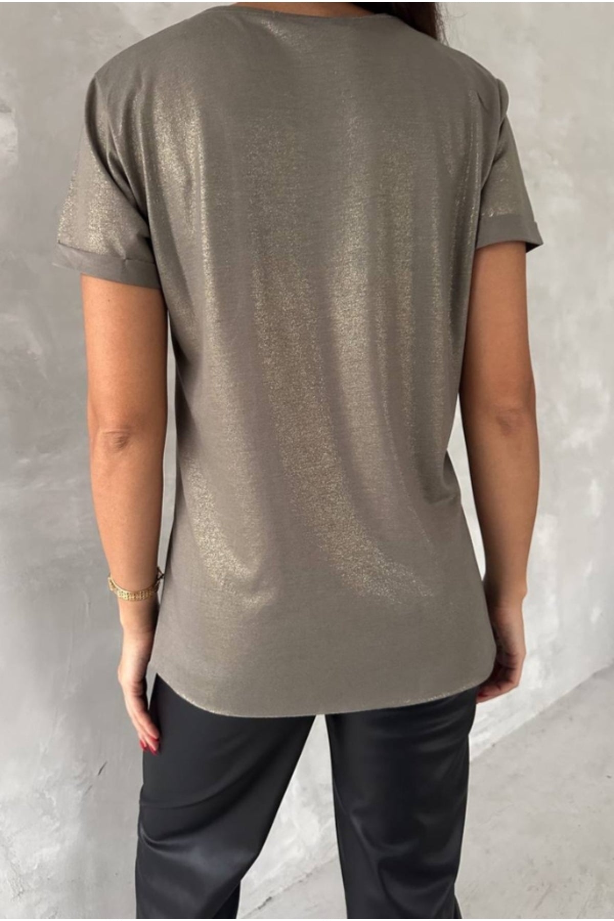 Jessica Women's Cotton Metallic V-Neck T-Shirt - Gold Metallic