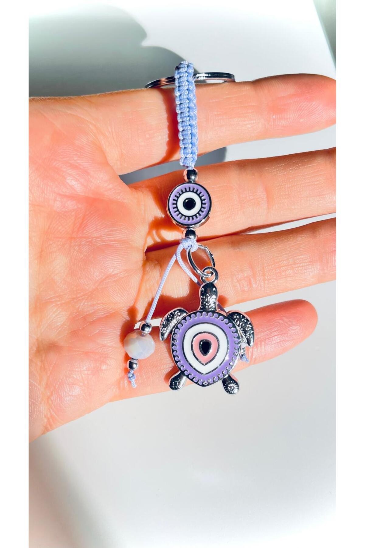 Abigail Silver-Plated Evil Eye Keychain - Lilac Turtle Design