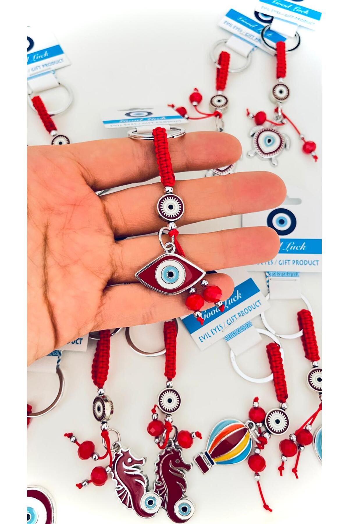 Abigail Silver-Plated Evil Eye Keychain - Red