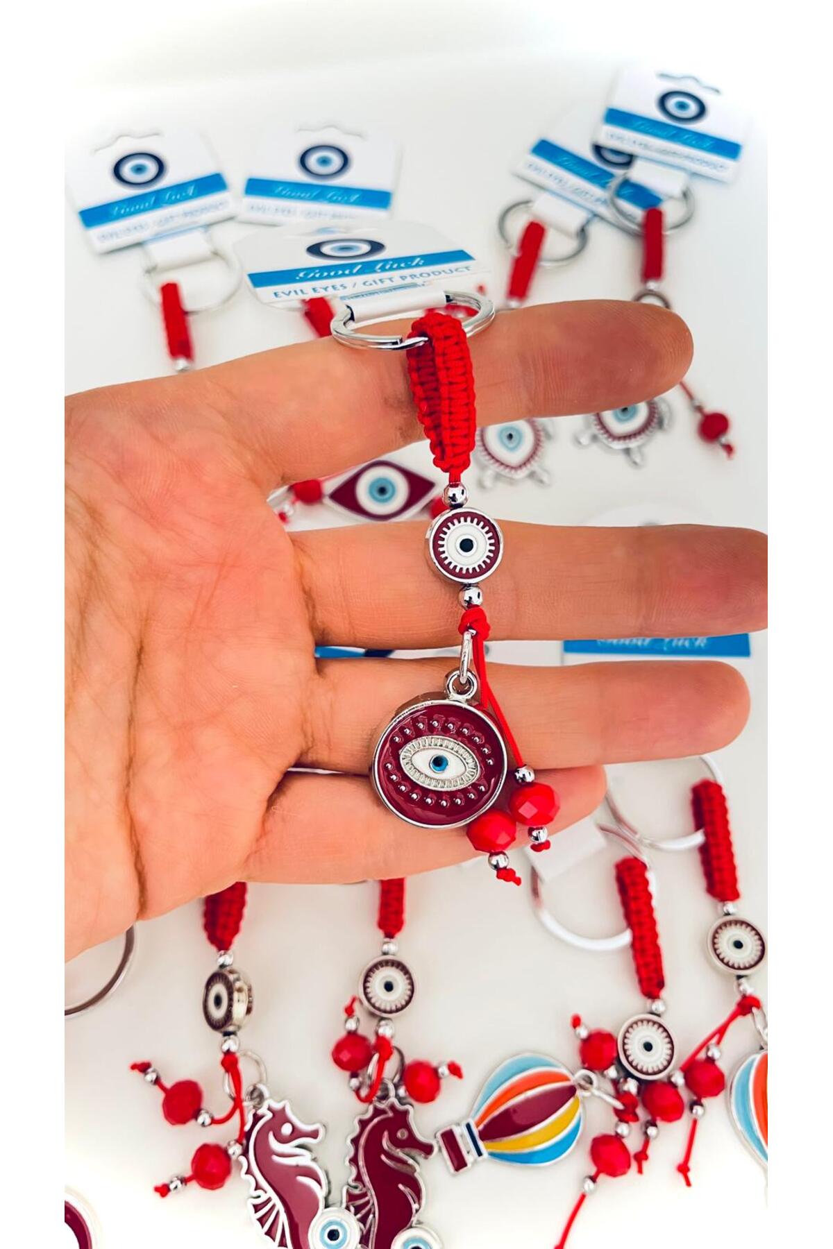 Abigail Silver-Plated Evil Eye Keychain - Red Round Evil Eye