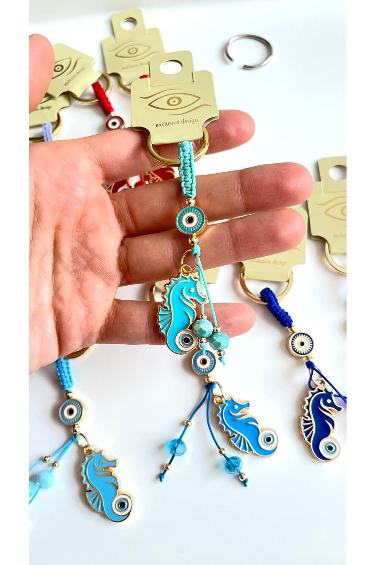 Ivy Gold-Plated Evil Eye Keychain - Light Green Seahorse
