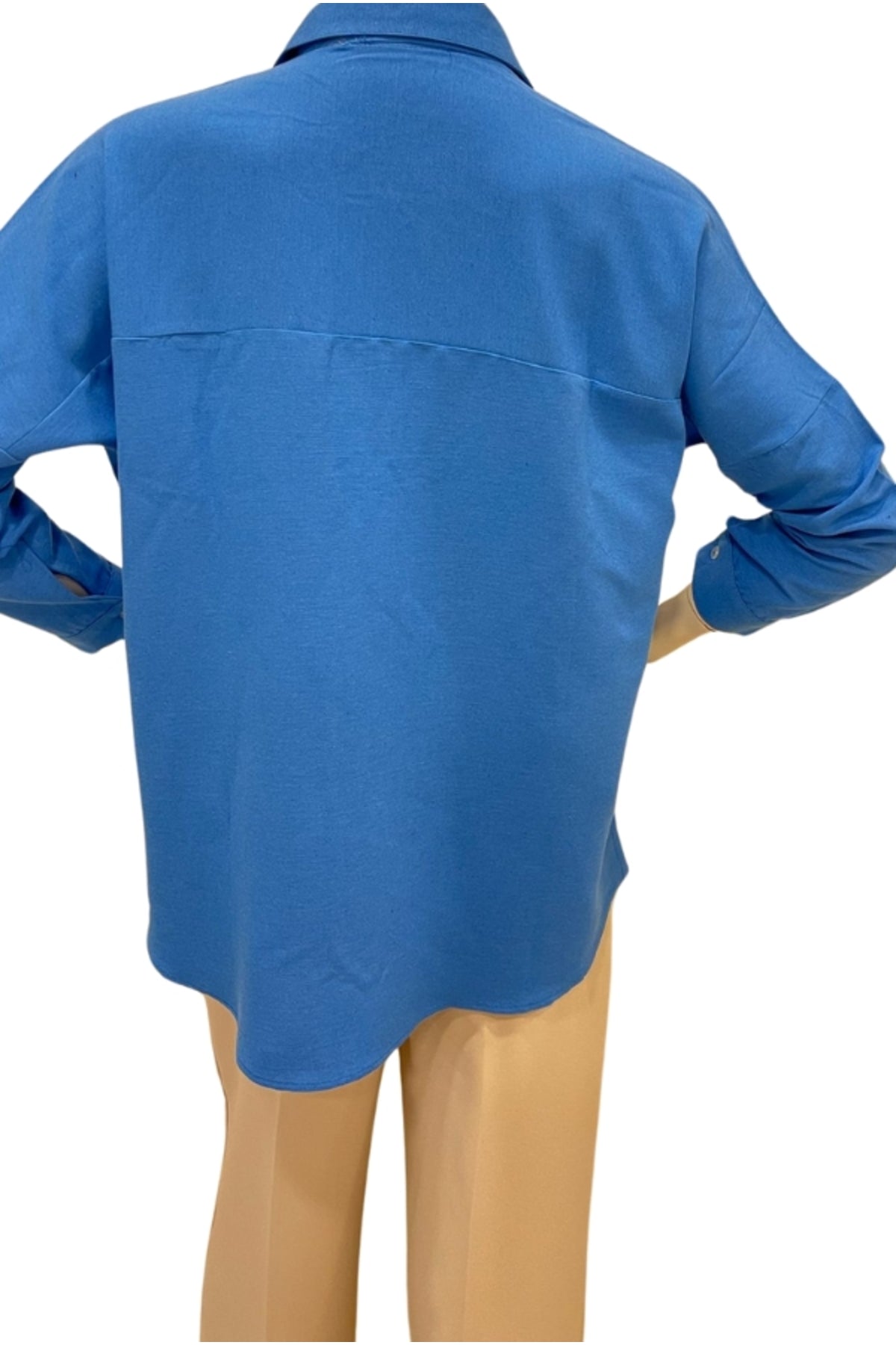 Harriet Women's Linen-Viscose Blend Oversized Long Sleeve Shirt - Blue