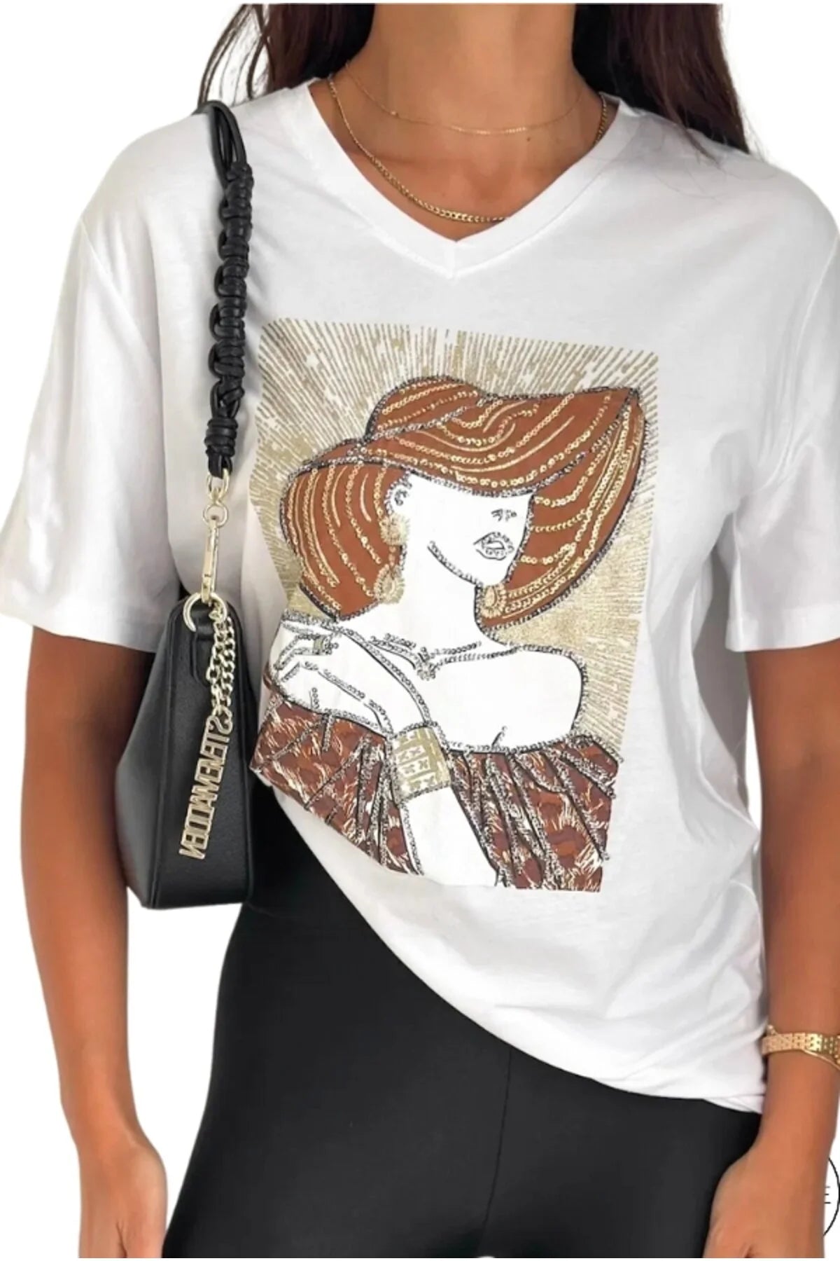 Tilda White Woman Hat Figure Cotton T-Shirt