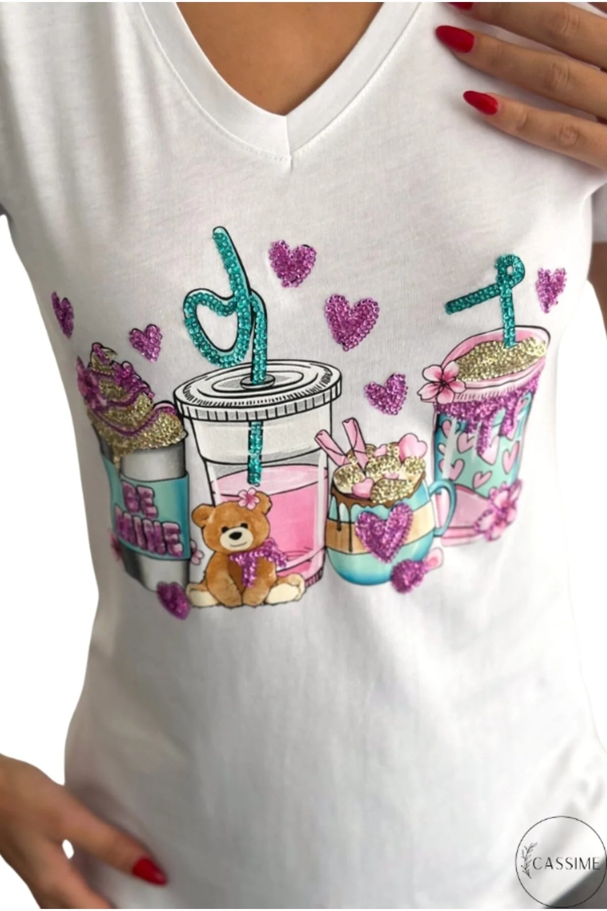 Tilda White Bear Floral Design Cotton T-shirt