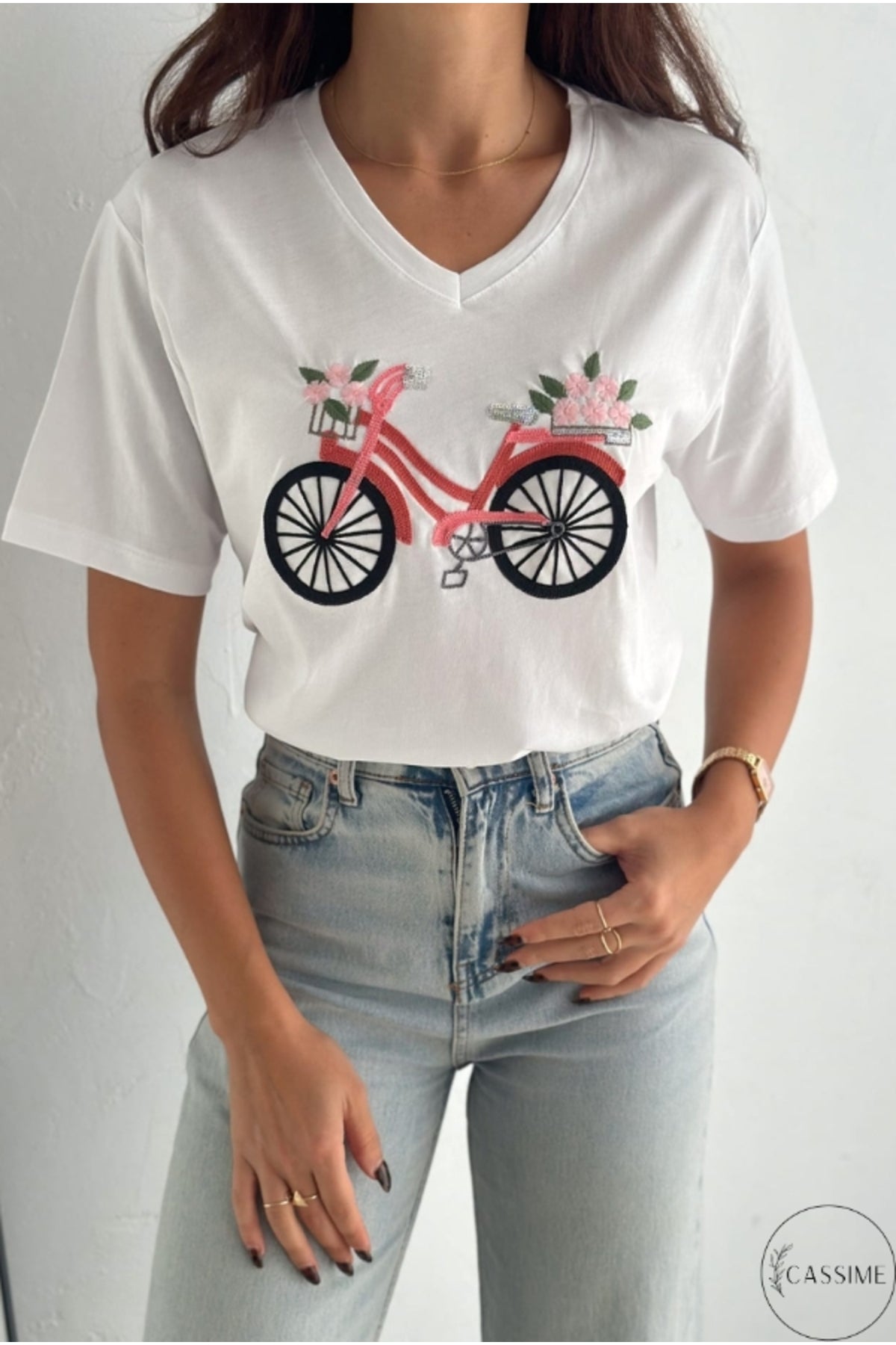 Nora Women's Cotton Plus Size Graphic T-Shirt - White Bicycle Print